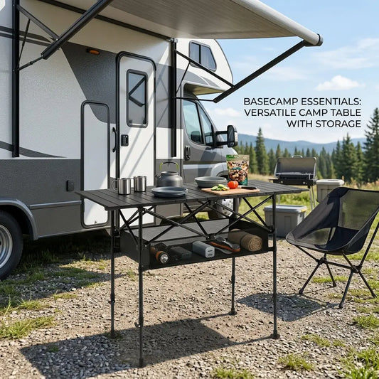 Adjustable Height Outdoor Folding Camping Table for Picnics and Travel