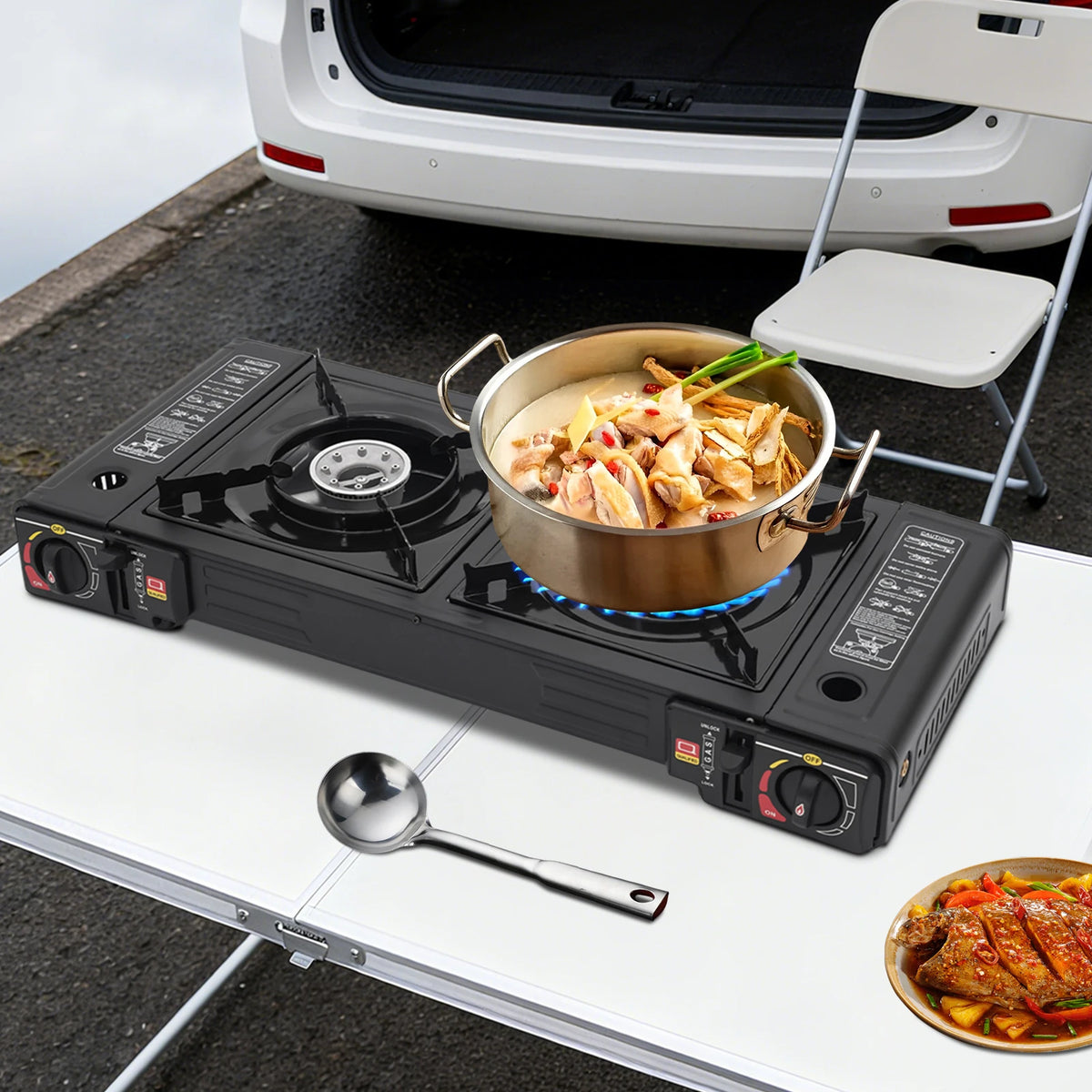 Portable Dual Burner Camping Stove With Auto Ignition
