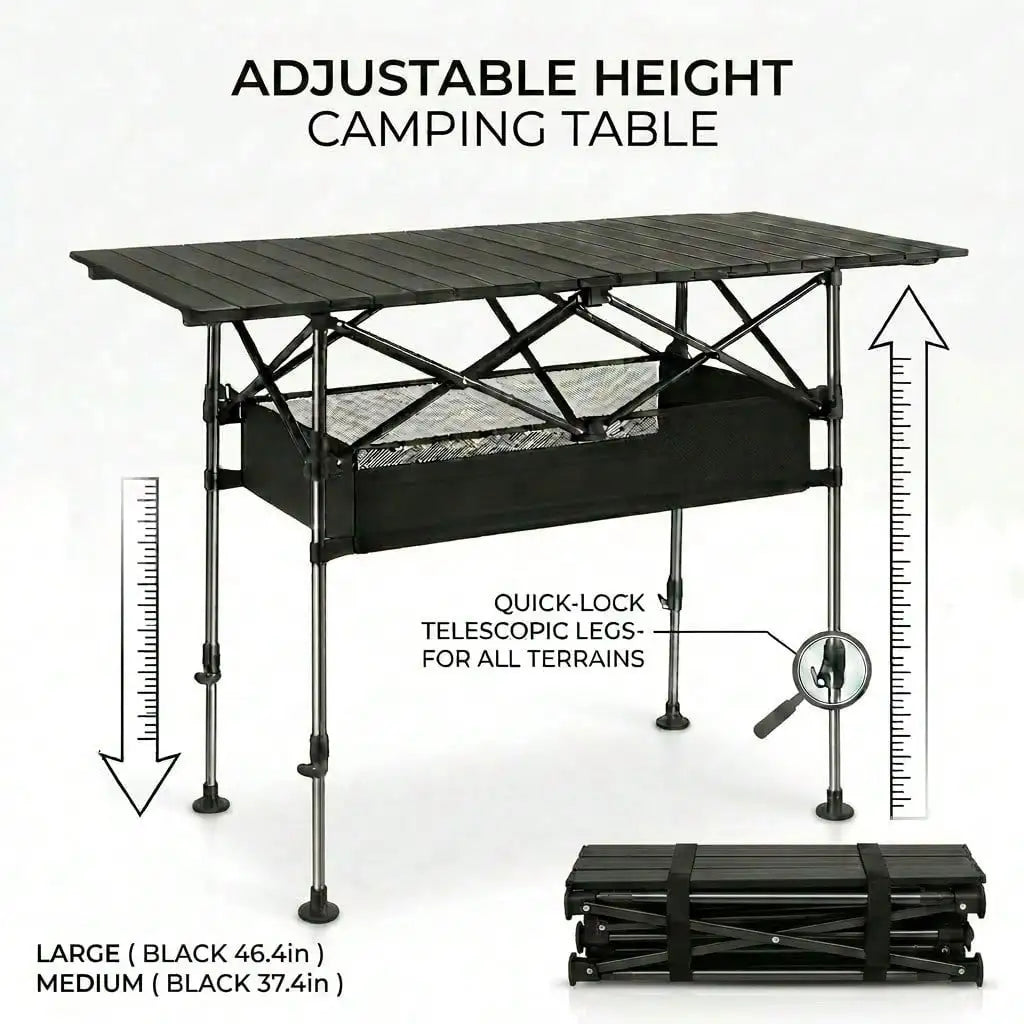 Adjustable Height Outdoor Folding Camping Table for Picnics and Travel