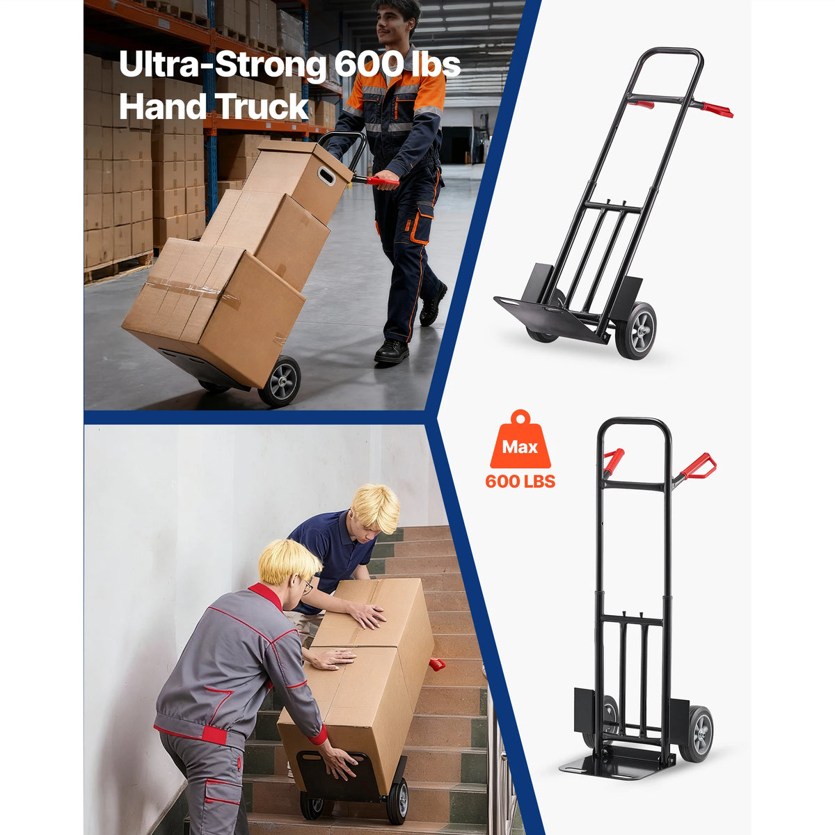 SucceBuy Heavy Duty 600 Pound Capacity Hand Truck With Wheels