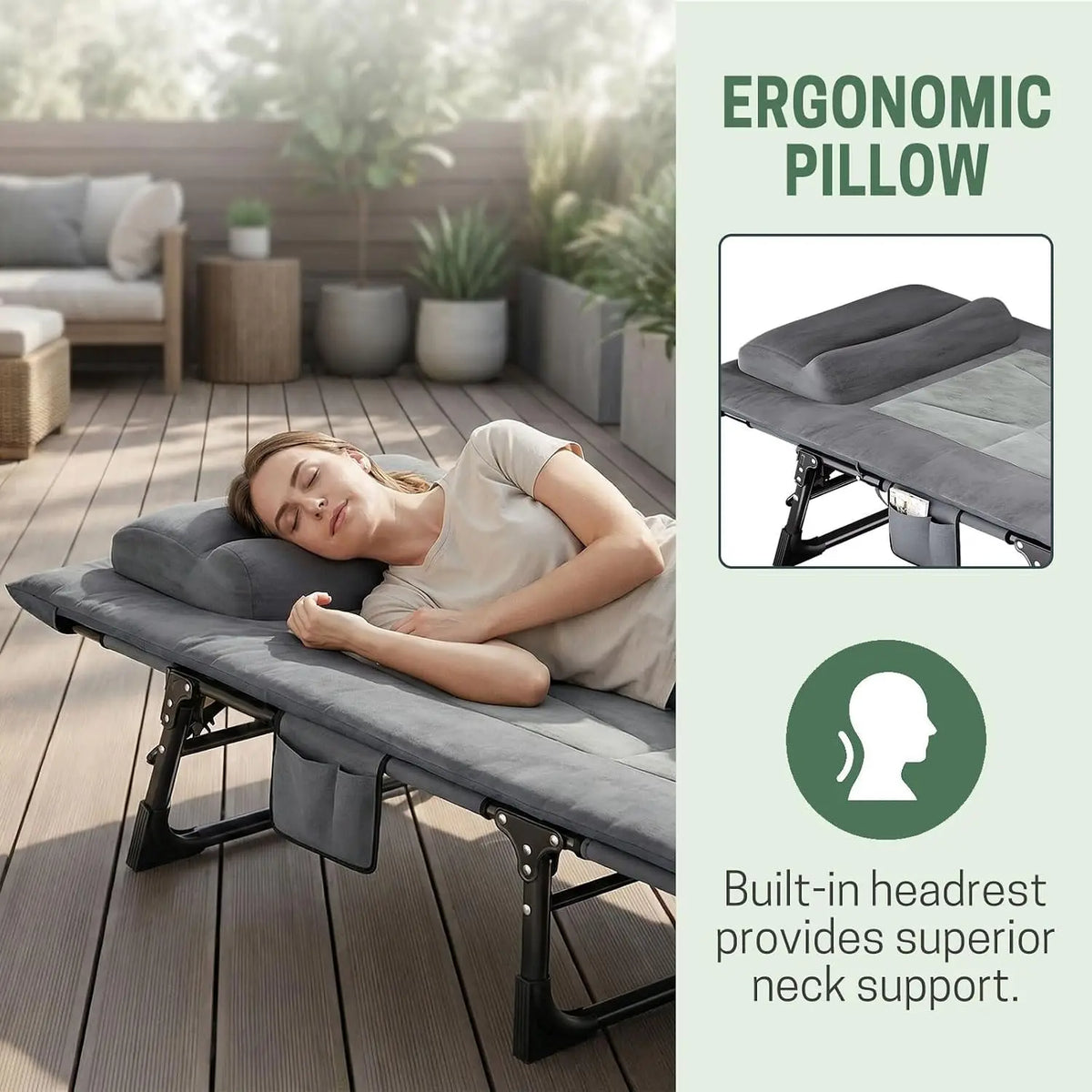 Novilla Camping Cot And Lounge Chair With Pad And Pillow