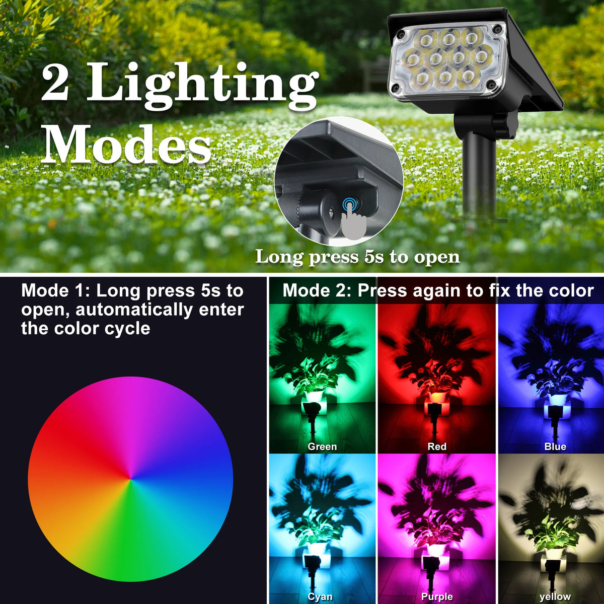 T-SUNRISE Solar Powered Adjustable LED Garden Spotlight Lights