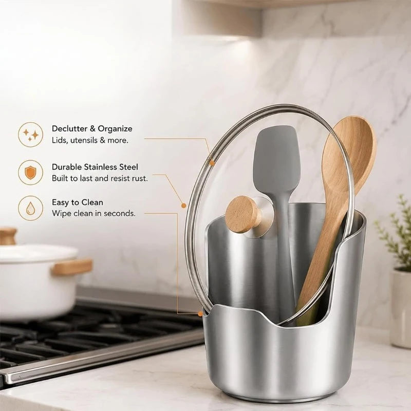 Stainless Steel Kitchen Utensil Organizer For Pots And Cooking Tools