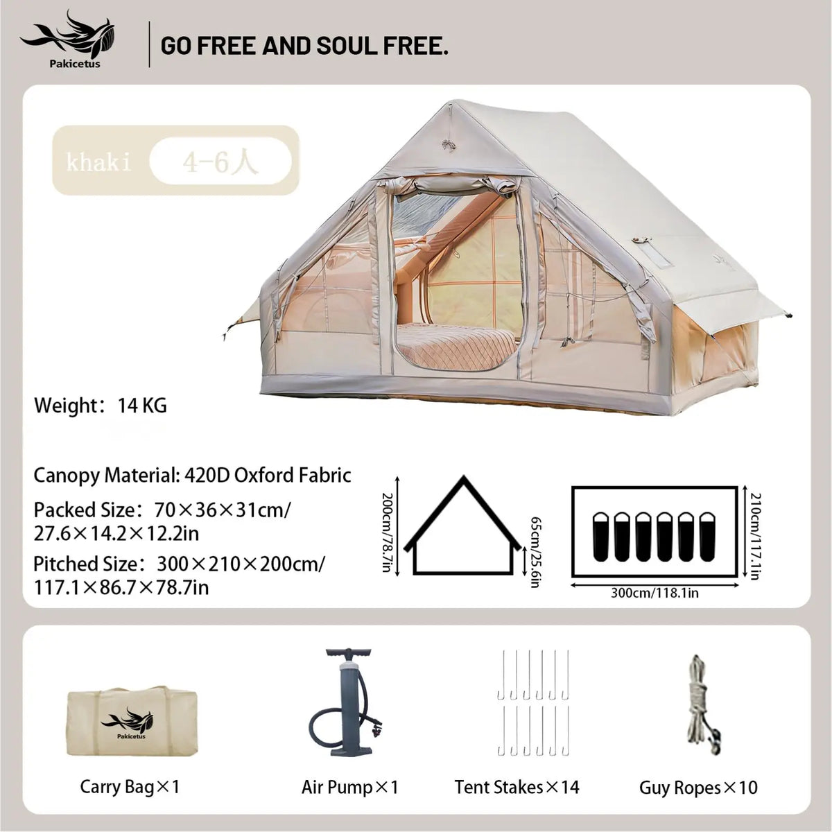 Pakicetus Quick Setup Inflatable Camping Tent With Portable Carry Bag
