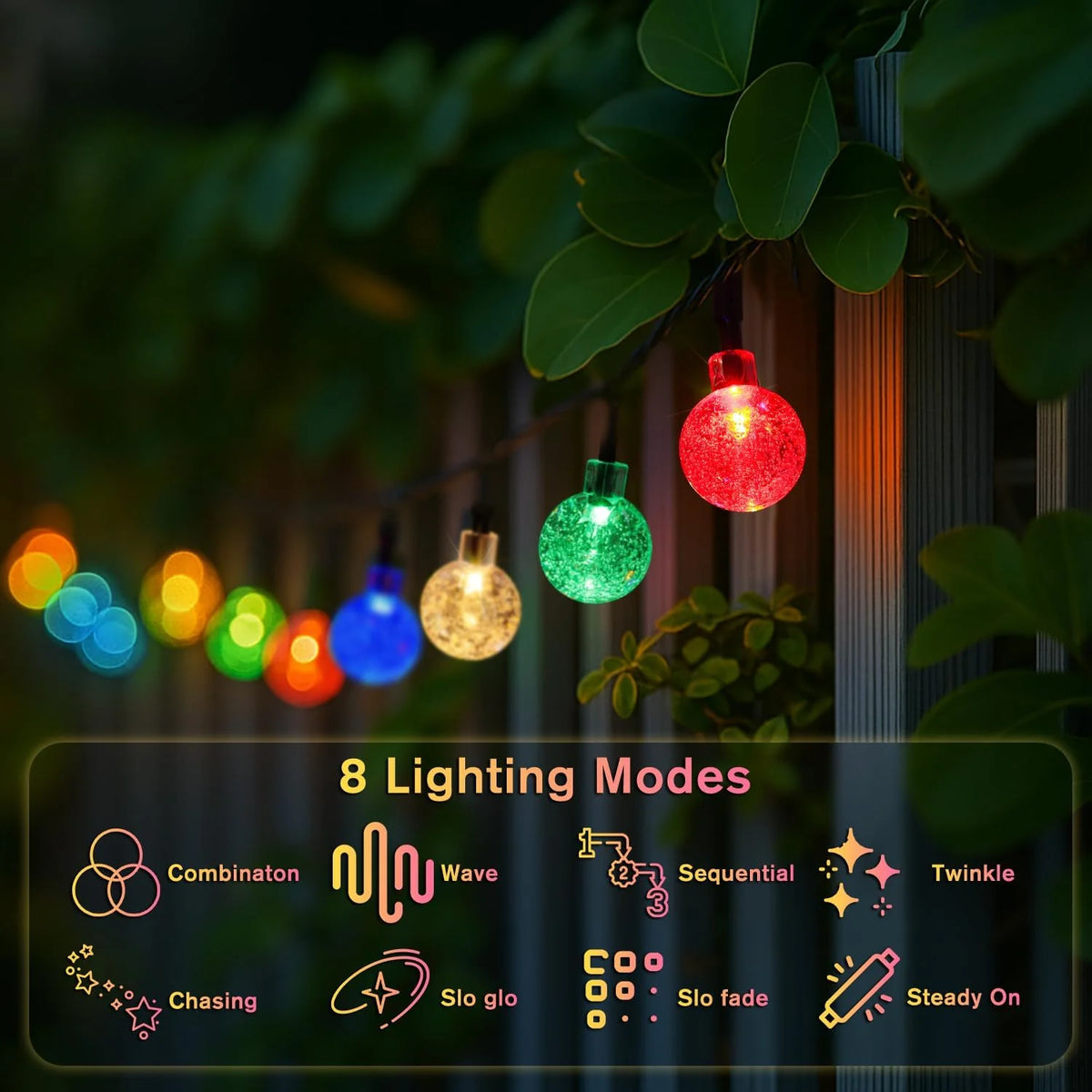 Solar Bubble Ball String Lights Eight Modes Indoor Outdoor Decor