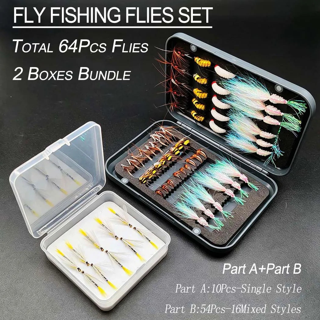 Fly Fishing Flies Assortment With Dry Wet And Nymph Lures