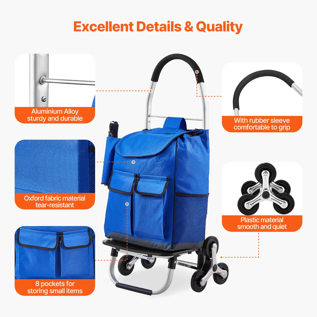 SucceBuy Folding Stair Climbing Shopping Cart With Oxford Cloth Bag