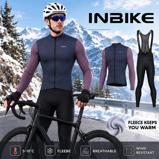 INBIKE Men's Fleece Cycling Jersey and Padded Bib Pants Set
