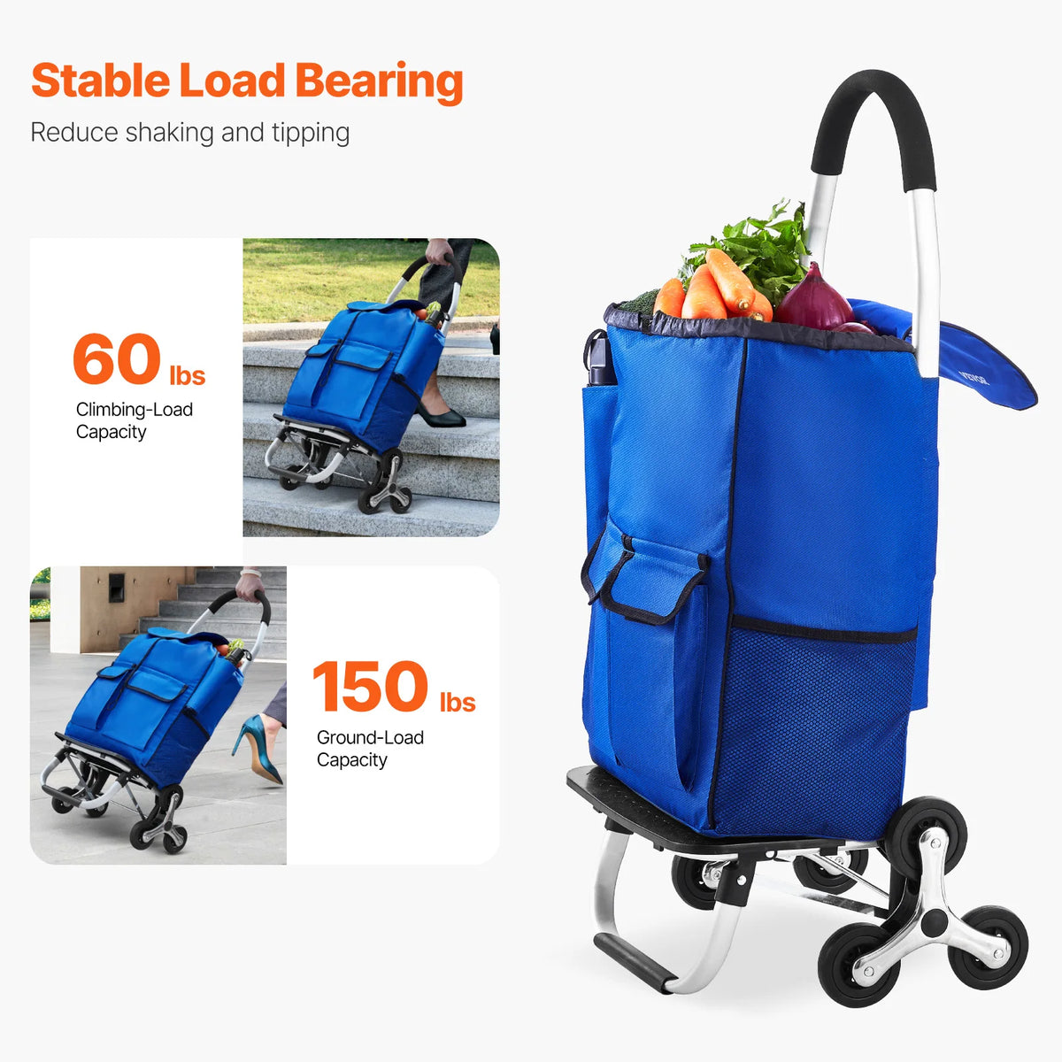 SucceBuy Folding Stair Climbing Shopping Cart With Oxford Cloth Bag