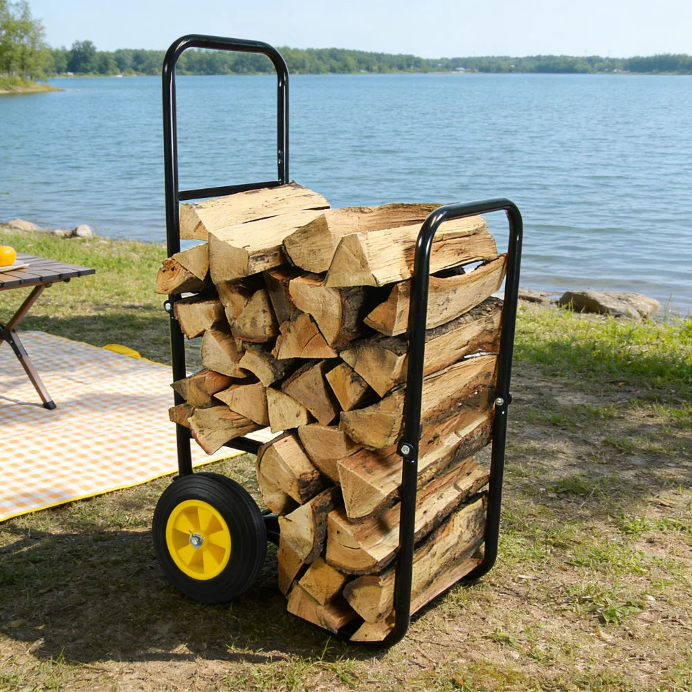 Rolling Firewood Log Cart With Durable Wheels For Easy Moving