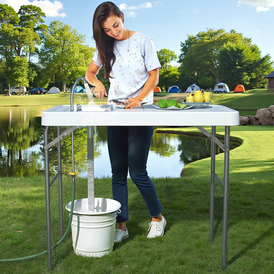 EVOKEDEN Folding Fish Cleaning Station With Sink And Hose Hookup